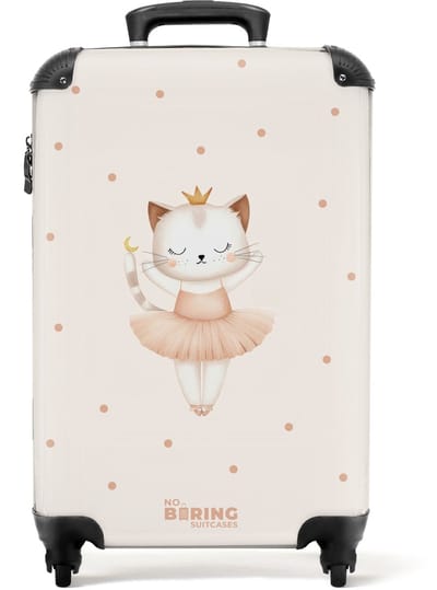 NoBoringSuitcases.com® - Kinderkoffer meisje - Kindertrolley meisjes - Ballerina kitten in beige kleuren - Handbagage koffer lichtgewicht - Reiskoffer trolley kinderen - Rolkoffer met wieltjes - Past binnen 55x40x20 en 55x35x25
