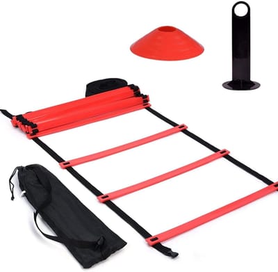 Snelheidsladder Trainingsset - Agility Ladder Voetbal - Verbeteren Voetwerk - Verstelbare Sporten - 6 meter - Rood