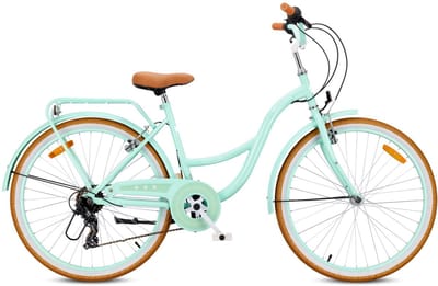 SUN BABY FLOWER BIKE RETRO Stadsfiets dames 26", fiets voor vrouwen, damen, meisjes, fiets 26 inch - 7 versnellingen, V-brakes, stalen frame, bagagedrager, spatborden - Mint