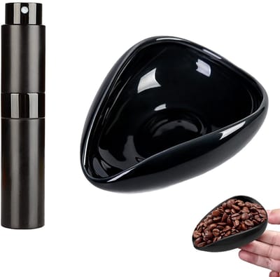 Dailygoods- Koffiedoseerschaal Keramisch - Koffiebonen Doseerbeker - Spuitfles - Zwart - 10 x 7,7 x 5 cm - 130 gram - Koffiedoseerbekerset