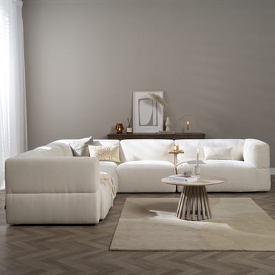 Bronx71® Scandinavische hoekbank Karla chenille off white 6-zits