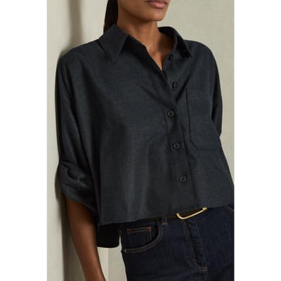 Reiss Cropped Wool Shirt Navy Size: 16 | Button-Down Shirts Outlet | Dames | Blauw