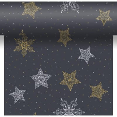 Duni - Tafelloper - Snowstars Zwart - 40 x 480 cm