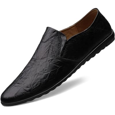 Herenschoenen plusmaat Lente Erwtenschoenen Herenleer Zachte zool Zacht leer Rijdend Instapper Casual Leren Schoenen 47 black