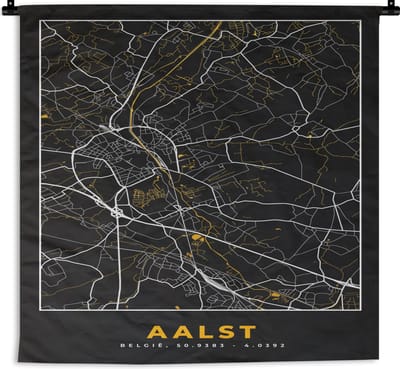 Wandkleed - Wanddoek - Aalst - Goud - Stadskaart - Plattegrond - Kaart - 180x180 cm - Wandtapijt