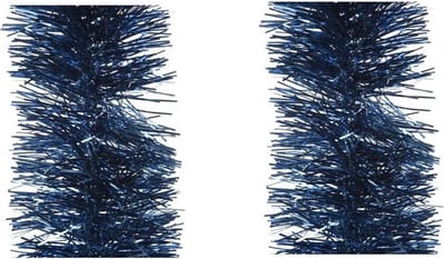 Decoris Folie slinger - 2x stuks - donkerblauw - L270 x H10 cm - folie - kerstslingers - kerstboomversiering - guirlande