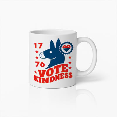 Vote Kindness Mok 330ml – Inspirerende Koffiebeker met Ezel Ontwerp, Positieve Boodschap Cadeau voor Dieren- en Vriendelijkheidsliefhebbers
