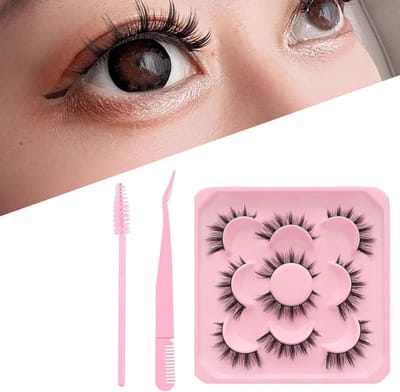 Natuurlijke Wimpers, Lange Dikke Faux Mink Wimpers voor Cosplay - Inclusief Wimperpincet en Roze Mascara Wand, 5 Paar voor een Dramatische Look