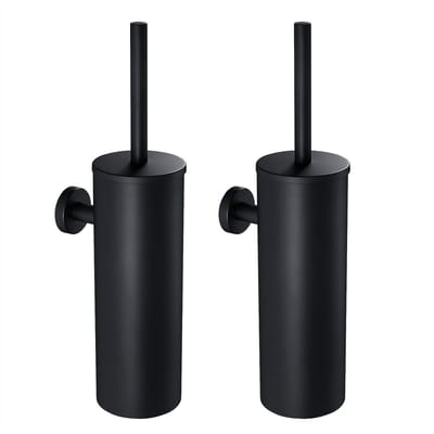 Auralum Max - 2 Stuks - Toiletborstel met Houder - RVS - Hangend - Wc Borstel Houder - Toilet Borstel - Toiletborstelhouder - Zwart
