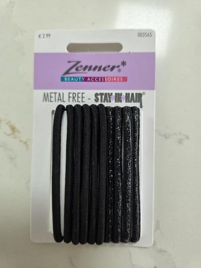 Zenner 10 haarelastiekjes rond medium - 6x zwart 4x zwart glitter/glamour - 3mm dik - metal free + stay in your hair