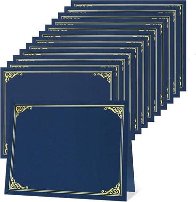 Certificaathouders, verpakking van 12 marineblauwe diplomahouders met goudkleurige folierand, certificaathoezen voor certificaatpapier van 20 x 38 cm certificaatpapier afstudeerdocumenten