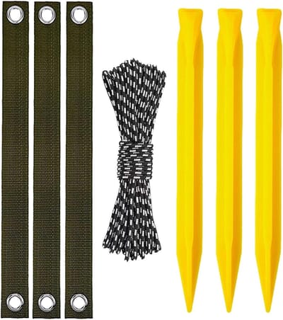 Boompaal Verankering - Tuinondersteuning Set - Bomen Rechtop Houden - Reflecterend Touw - 3 Stuks - Geel