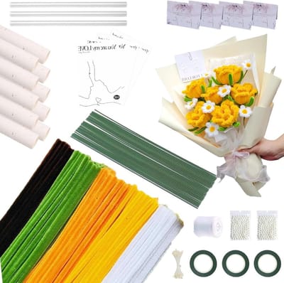 DIY Bloemen Kit met 500 Pijpenragers in 5 Kleuren - Creatieve Accessoires voor Handgemaakte Projecten, Inclusief Wenskaarten en Inpakpapier