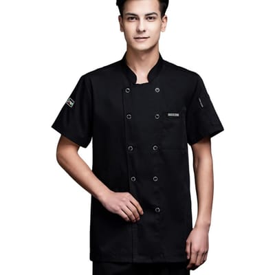 Unisex Kokshemd Keuken Dubbele Rij Knoopsluiting Korte Mouwen Opstaande Kraag Zacht Borstzakje Ademend Vlekbestendig Losse Pasvorm Keuken B B Praktisch Gebruik M