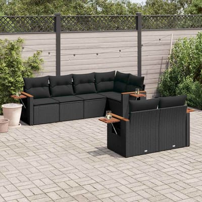 vidaXL - 7-delige - Loungeset - met - kussens - poly - rattan - zwart