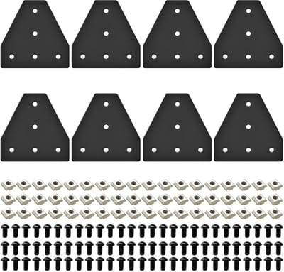 Dailygoods- Hoekbeugels 8 stuks - 3030 T-plaat - Aluminium Accessoires - Connector voor T-sleuf - Inclusief T-moeren en Schroeven - Zwart - Beugels