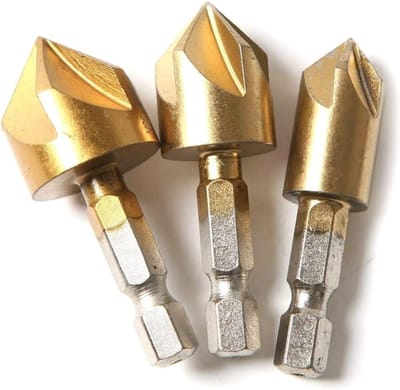 Set van 3 titanium gecoate boren met hexaschaft en 5 snijkanten voor hout en metaal, 3 mm, 16 mm, 19 mm