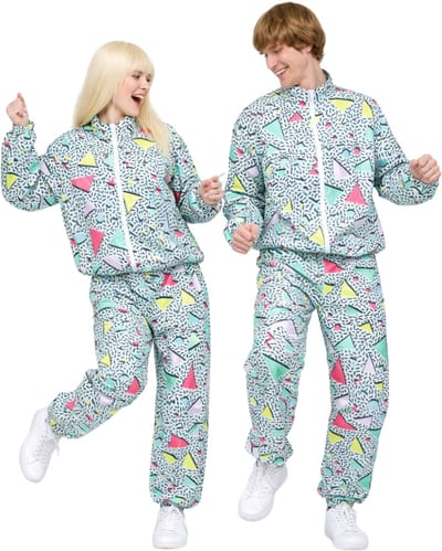 Joya Party® Retro Trainingspak Volwassenen | Carnavalskleding Dames & Heren | Verkleedkleren Man Vrouw | Jaren 80 & 90 Stijl | Unisex Oversized | Verkleedpak | Carnaval, Halloween & Verkleedfeest | Mintgroen met Retro Print | Maat XS/S