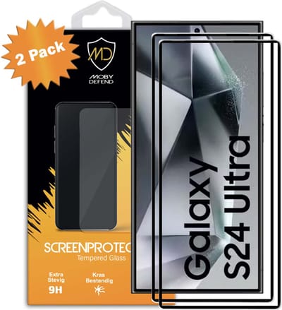 2-Pack MobyDefend Screenprotectors - Geschikt voor Samsung Galaxy S24 Ultra - Screensavers Met Zwarte Randen - Gehard Glas