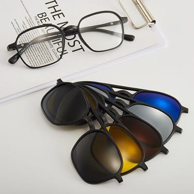 Lunettes de Soleil Optiques Magnétiques 6 en 1 Hommes Femmes Lunettes de Soleil Polaroid à Clipser Clip Magnétique Cadre de Lunettes de Soleil à Clipser et Sac black