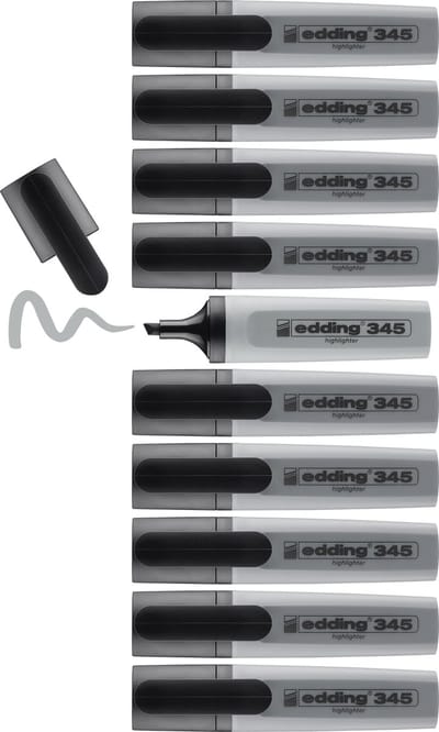 edding 345 highlighter - grijs - 10 markeerstiften - beitelpunt 2-5 mm - ideaal voor heldere markeringen en accentuering van tekstfragmenten en notities