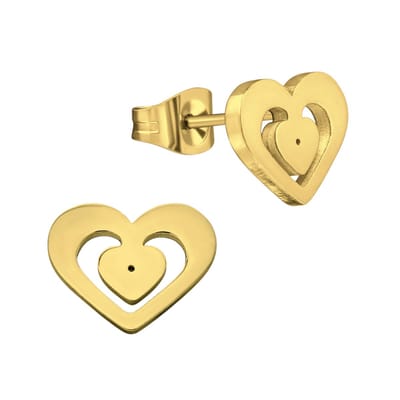 Aramat Jewels | Oorbellen | Goudkleurige hartjes oorstekers – 11x9mm RVS | | | |9mm | Staal | Kinderen, Volwassenen | Verkleurd niet