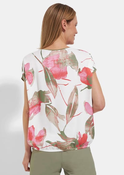 Blouseshirt met een elegant bloemenmotief - gebroken wit / roze / kaki - Gr. 48 van Goldner Fashion