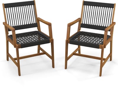 COSTWAY Bistroset van 2 tuinstoelen, acaciahout, eetkamerstoel met rugleuning en armleuning, balkonstoel, tot 160 kg belastbaar, bistrostoelen voor terrassen, tuin en balkon