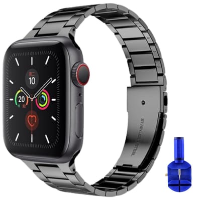 By Qubix - Geschikt voor Apple Watch bandje - Stalen schakelband - Space Grey - Geschikt voor Apple Watch 38mm / 40mm / 41mm / 42mm - stalen bandje