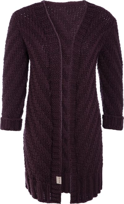 Knit Factory Sally Gebreid Dames Vest - Grof gebreid paars damesvest - Cardigan voor de herfst en winter - Middellang vest reikend tot boven de knie - Aubergine - 36/38