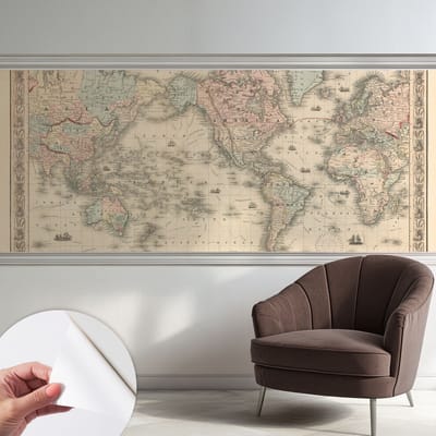 Coloray Zelfklevend Behang - Historische kaart Zelfklevend fotobehang - 250x104 cm - Beige Zelfklevend Behang - Voor op kantoor, voor de hal, voor de woonkamer - Herpositioneerbaar - Stickerbehang op rol