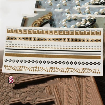 Metallic Bronzing Retro Tijdelijke Gouden Tattoo Body Art Bokini Tattoo Mobiele Telefoon Stickers Decoraties Damesaccessoires 8