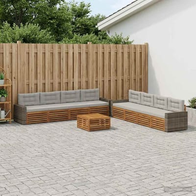 vidaXL - Buiten - bank - set - 9 - st - Naturel - en - lichtgrijs - Polyester