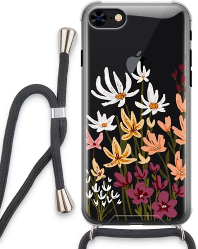 Case Company® - Hoesje met koord geschikt voor iPhone 8 hoesje met Koord - Painted wildflowers - Telefoonhoesje met Zwart Koord - Bescherming aan alle Kanten en Over de Schermrand