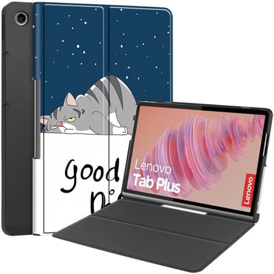 Coverup Tablethoes geschikt voor Lenovo Tab Plus Hoesje - Tri-Fold Book Case met Wake/Sleep - Kat
