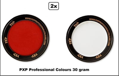 2x Set PXP Professional Colours schmink rood en wit 30 gram - Schminken verjaardag feest festival thema feest