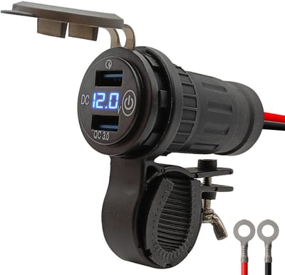 ProRide 12V USB Lader Motor - USB Aansluiting Motor - 2 Poorten met Schakelaar/Voltmeter - QC3.0 - Voor Motor en Motorfiets - Blauw