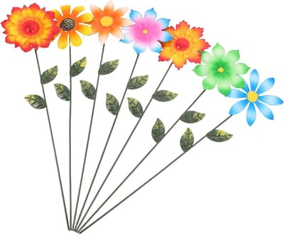 Metalen Bloemen Tuinstekers - Tuindecoratie Bloem - Tuin Verfraaien - Weerbestendig Ijzerwerk - 7 Stuks - Meerkleurig