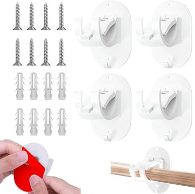 Adhesieve Gordijnroede Beugels - Zelfklevende Gordijnhaak met Bevestigingsschroeven en Niet-Markeerstickers voor Badkamers, Slaapkamers en Keukens (Wit)