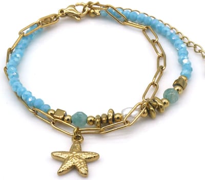 Armband Zeester – RVS – Blauw – 16-21cm