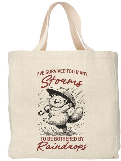 Creasowl® - I have survived too many storms tote bag - Boodschappentas 38 x48 cm - Polylinnen- Kat tas - Shopper - Canvas tas - Boodschappen tas - Totebag - Schoudertas - Draagtas - Katten mama