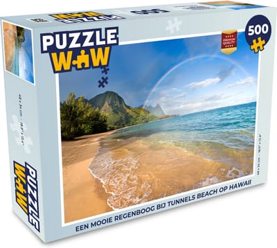Puzzel Een mooie regenboog bij Tunnels Beach op Hawaii - Legpuzzel - Puzzel 500 stukjes