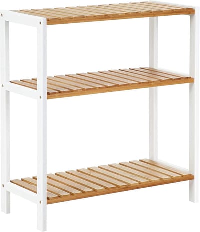 Nancy's Gads Hill Schoenenrek - Schoenenplank - Bamboe - Rekje - 3 Niveaus - Wit - Beige - 60 x 26 x 66 cm