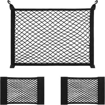 Dailygoods - Kofferbaknet, 2 stuks, kofferbaknet met klittenbandsluiting en 1 stuks kofferbaknet met haken, bagagenet voor de auto, 50 x 25 cm, 60 x 40 cm, voor de meeste auto's