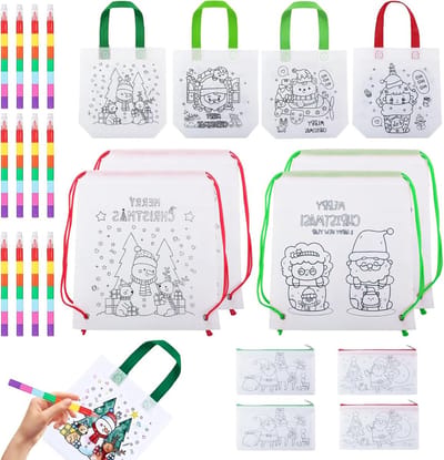 Kerstzakjes om te beschilderen - Cadeauzakjes Kerst - Creatieve Activiteit - Met Voorgedrukte Motieven - 12 stuks - Multicolor