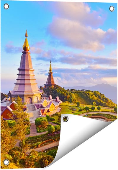 Gards Tuinposter Pagode Tempels in de Inthanon Berg in Thailand - 40x50 cm - Tuindoek - Tuindecoratie - Wanddecoratie buiten - Tuinschilderij
