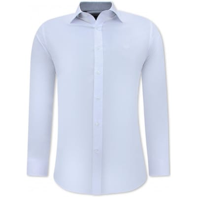 Wit Overhemd Heren - Witte Blouse Heren - Nette Overhemden Voor Mannen - Slim Fit Blouse Stretch - Wit