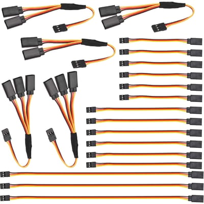 20 stuks RC Servo Verlengkabels – JR 3-Pin Connectoren – 100mm, 150mm, 300mm – 1-naar-2 / 1-naar-3 Splitter – Compatibel met RC Modellen en Drones zwart