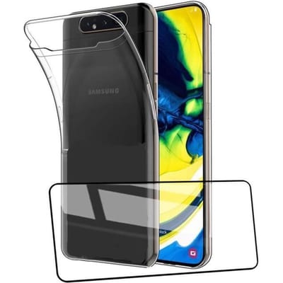 Hoesje voor Samsung A80 - AILRINNI - Transparant - Siliconen TPU - Gehard Glas Beschermfolie transparant