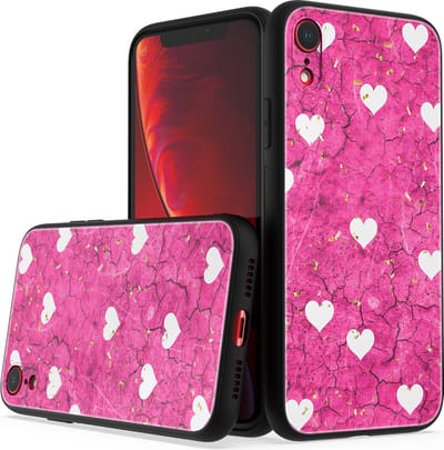 LuxeBass Siliconen hoesje met print geschikt voor Apple iPhone XR - Marmer Hearts - telefoonhoes - gsm hoes - telefoonhoesje